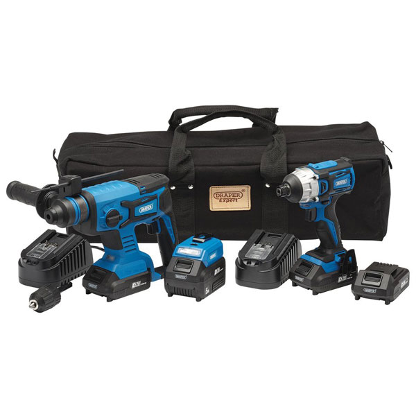 Draper 24021 D20 20V Impact Driver and SDS+ Drill Kit with 3x 2.0Ah & 1x 5.0Ah Batteries