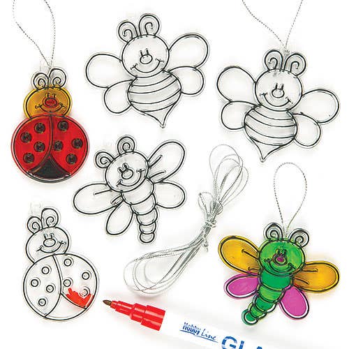 Baker Ross Insect Craft Suncatchers - 12 Acrylic DIY Suncatchers. Suncatcher Painting For Kids. Stained Glass Suncatchers. Size 6cm.
