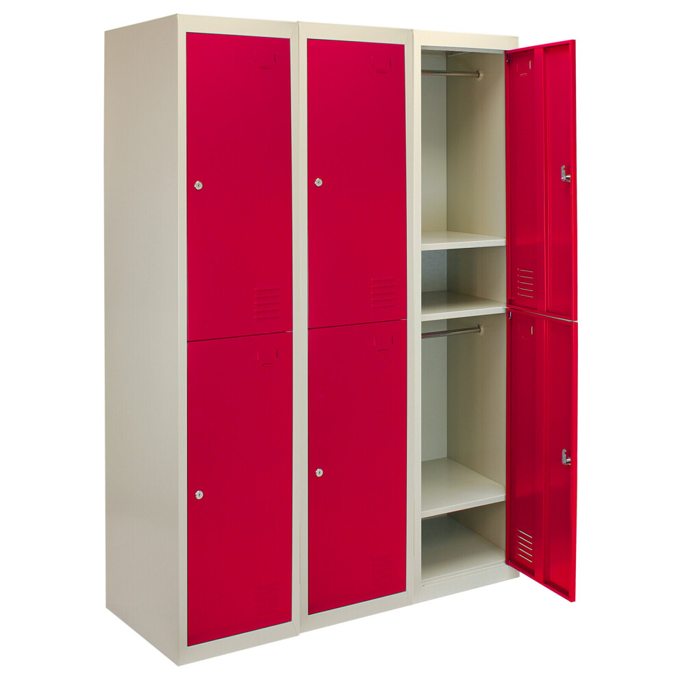 MonsterShop 3 x Metal Storage Lockers Two Doors Red Flatpack