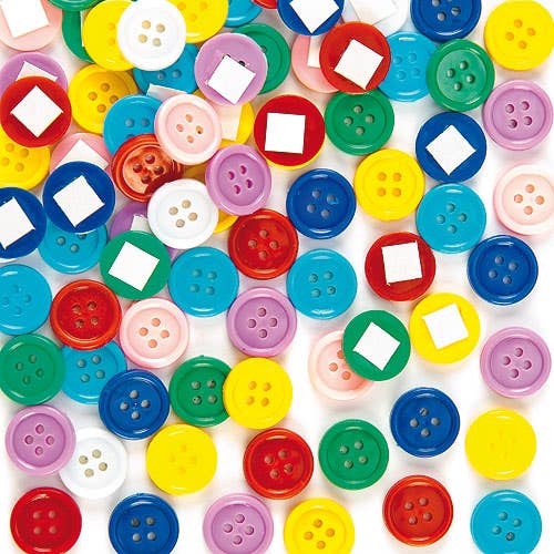 Baker Ross Self-Adhesive Buttons - 200 Self-adhesive plastic Craft Buttons in assorted colours. Size 15mm. Use to embellish cards and crafts