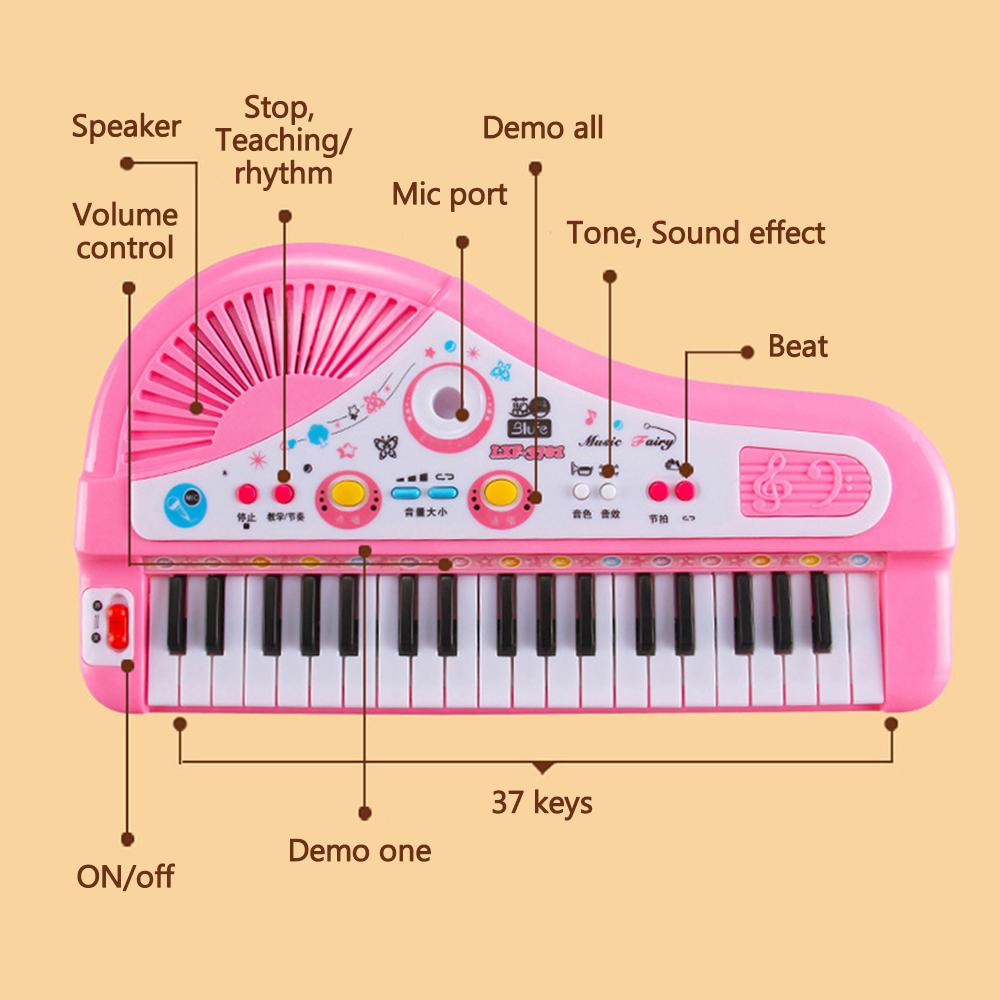 TOMTOP JMS 37 Keys Kids Musical Piano Electronic Piano Keyboard Toy Musical Instrument Toy with Microphone for pink