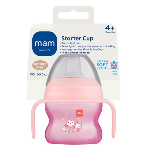 MAM Starter Cup 150ml Plus 0+m Night Soother - Pink