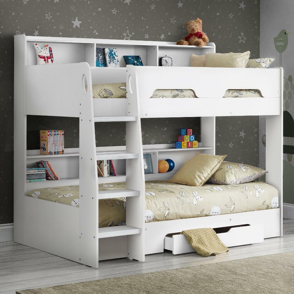 Happy Beds Orion - Single - Kids Bunk Bed - Storage - White - Wood - 3ft