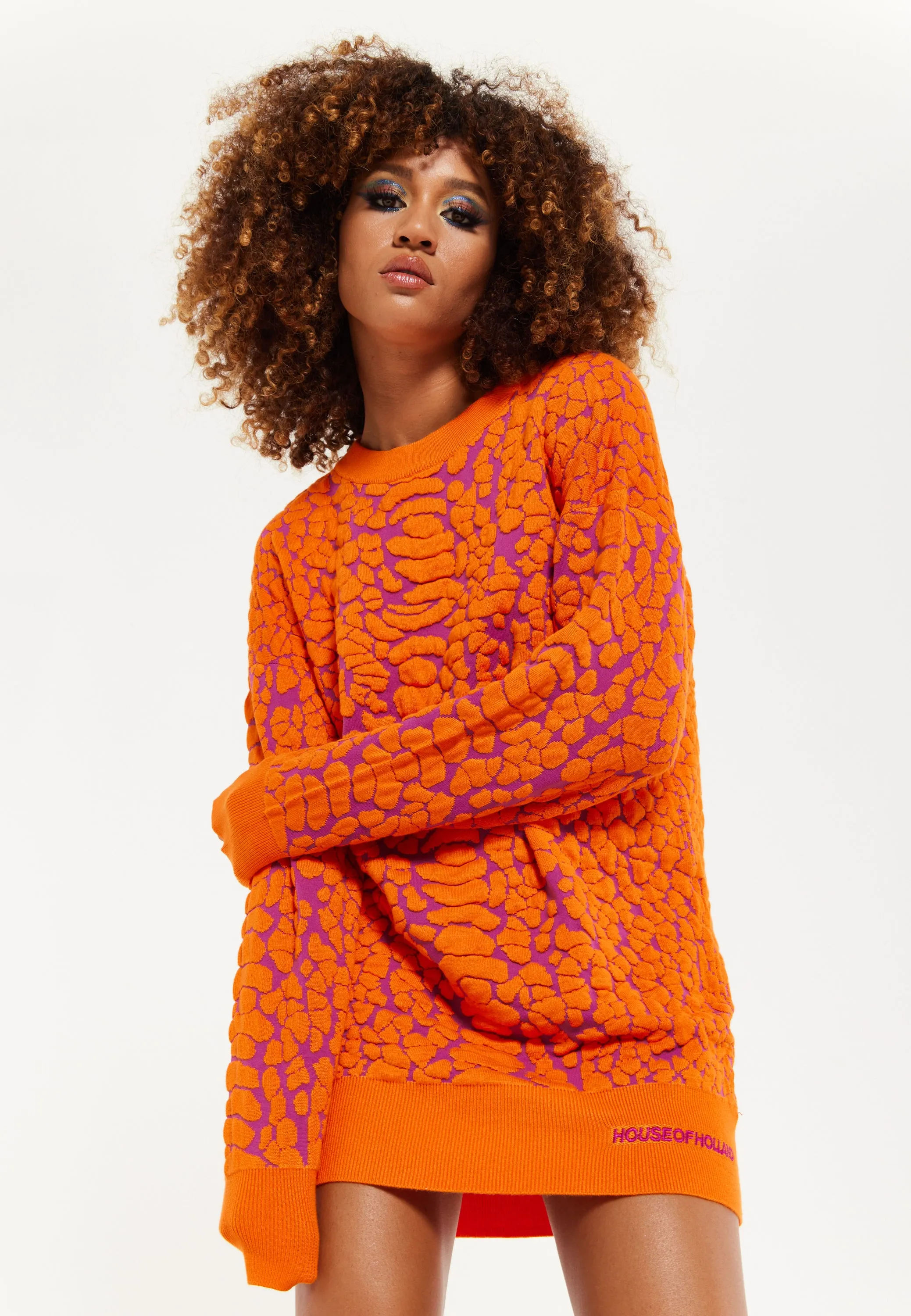Jacquard Duo Jumper Dress Orange & Pink