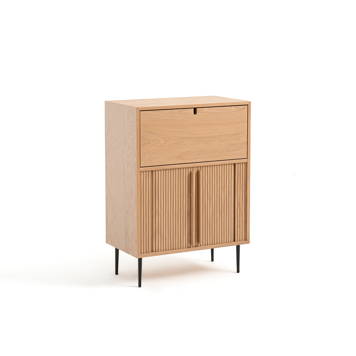 La Redoute Interieurs Strio Oak Bar Cabinet With Pull-down & 2 Sliding Doors