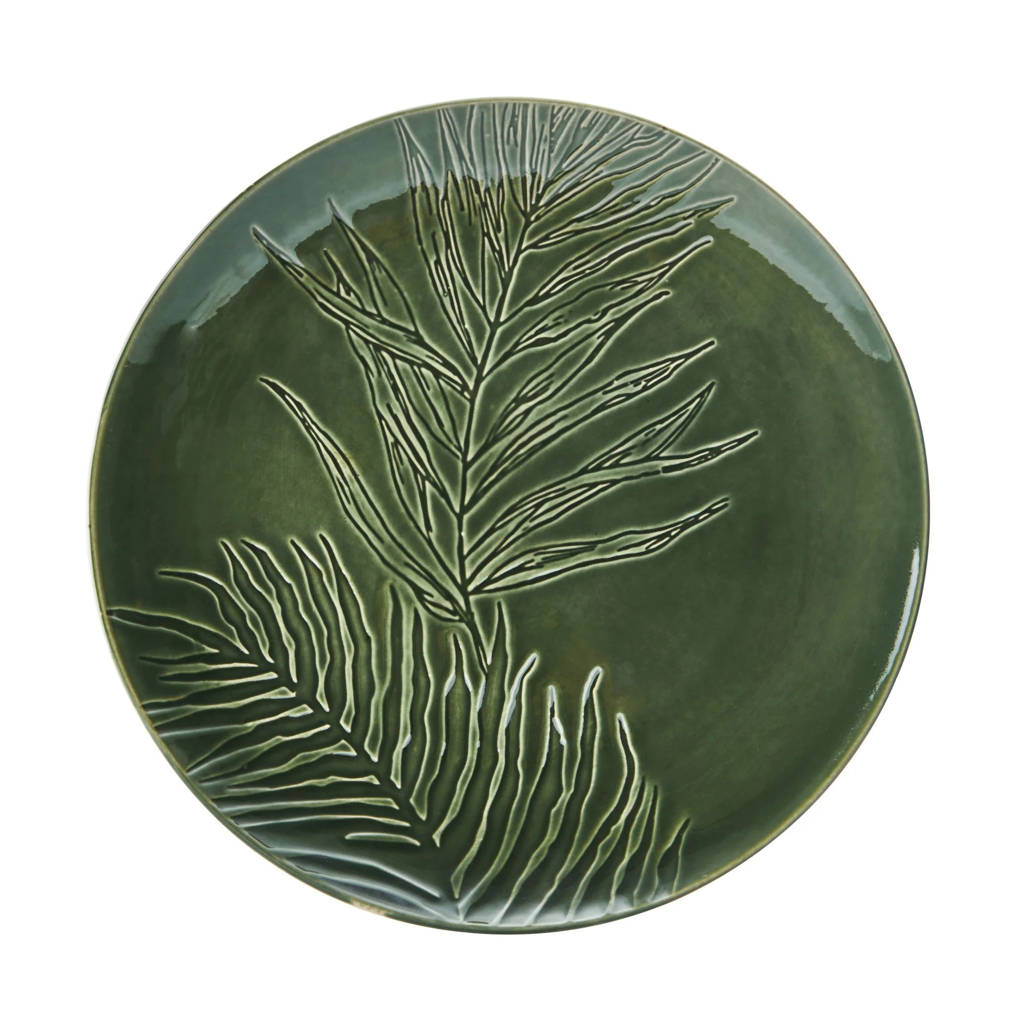  Jardin Stoneware Round Serving Platter, 35.5cm, Green