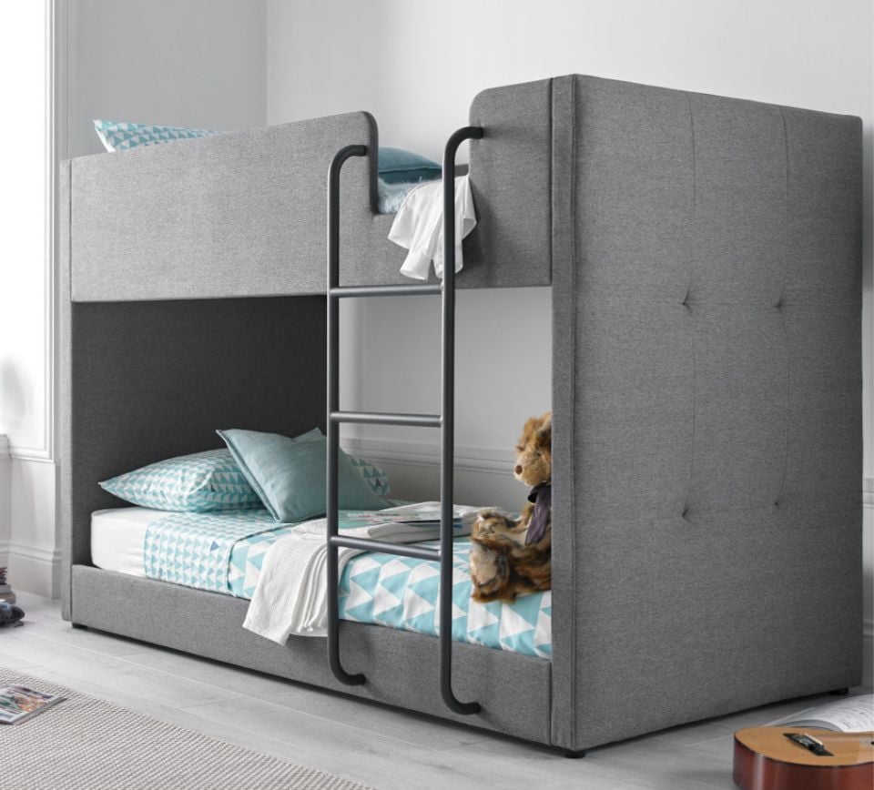 Happy Beds Saturn - Single - Kids Bunk Bed - Grey - Fabric - 3ft