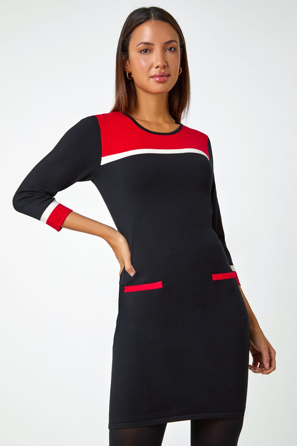 Roman Women's Colour Block Knitted Dress|Size: 10|red