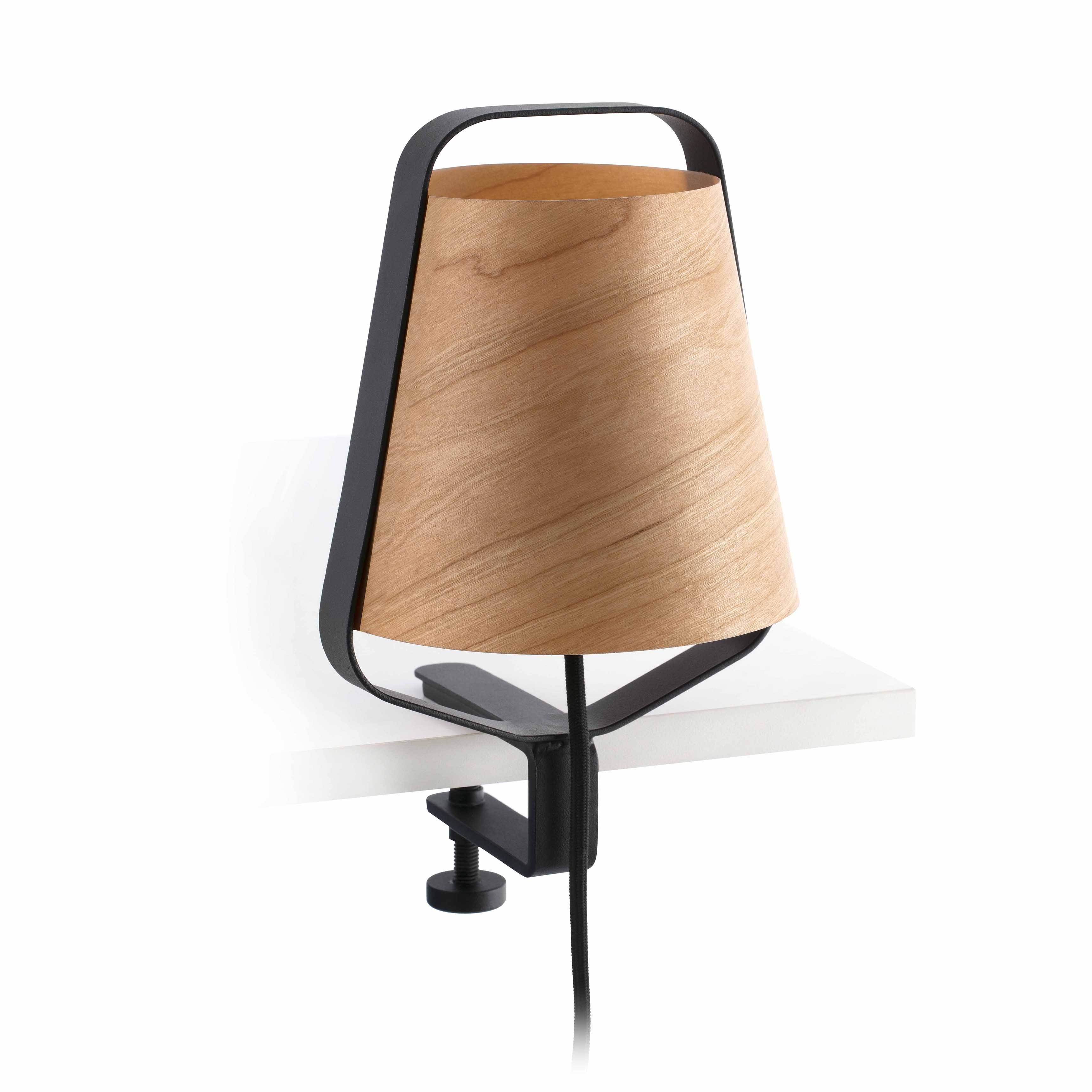 FARO 29845 : Lampe étau/pince STOOD noire avec abat jour bois