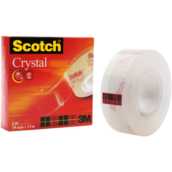 Scotch Crystal Clear Tape 600 Transparent 19 mm x 33 m Synthetic Acrylic