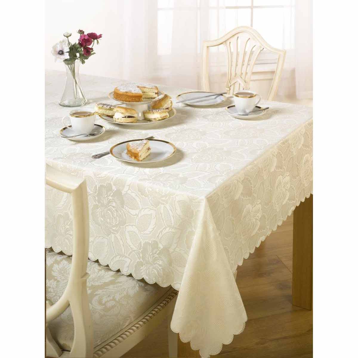SGreenandSons Damask Rose Jacquard Tablecloths & Napkins Cream - 50'' x 70''