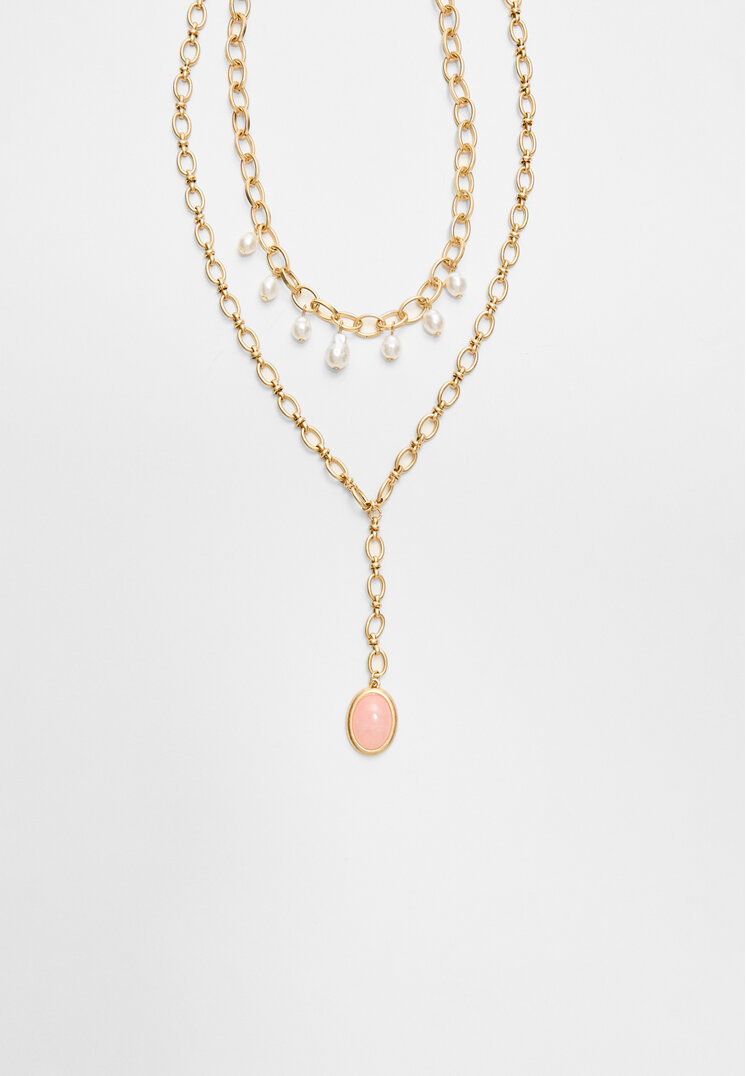 Stradivarius 2er-Set Halsketten Lariat Rosa OS