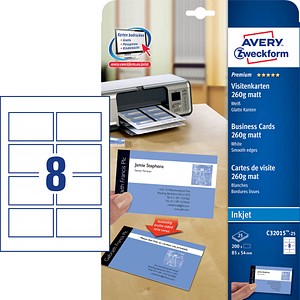 Avery C32015-25 Business Cards 85 x 54 mm 260 gsm White Pack of 200