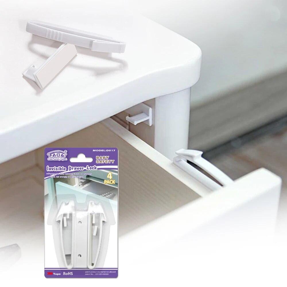 Mango Event 4 Pcs Invisible Drawer Latch Lock Baby Safey Cabinet Locks Baby Security Children Protection Latches Safety Cupboard Door Locker 4pcs