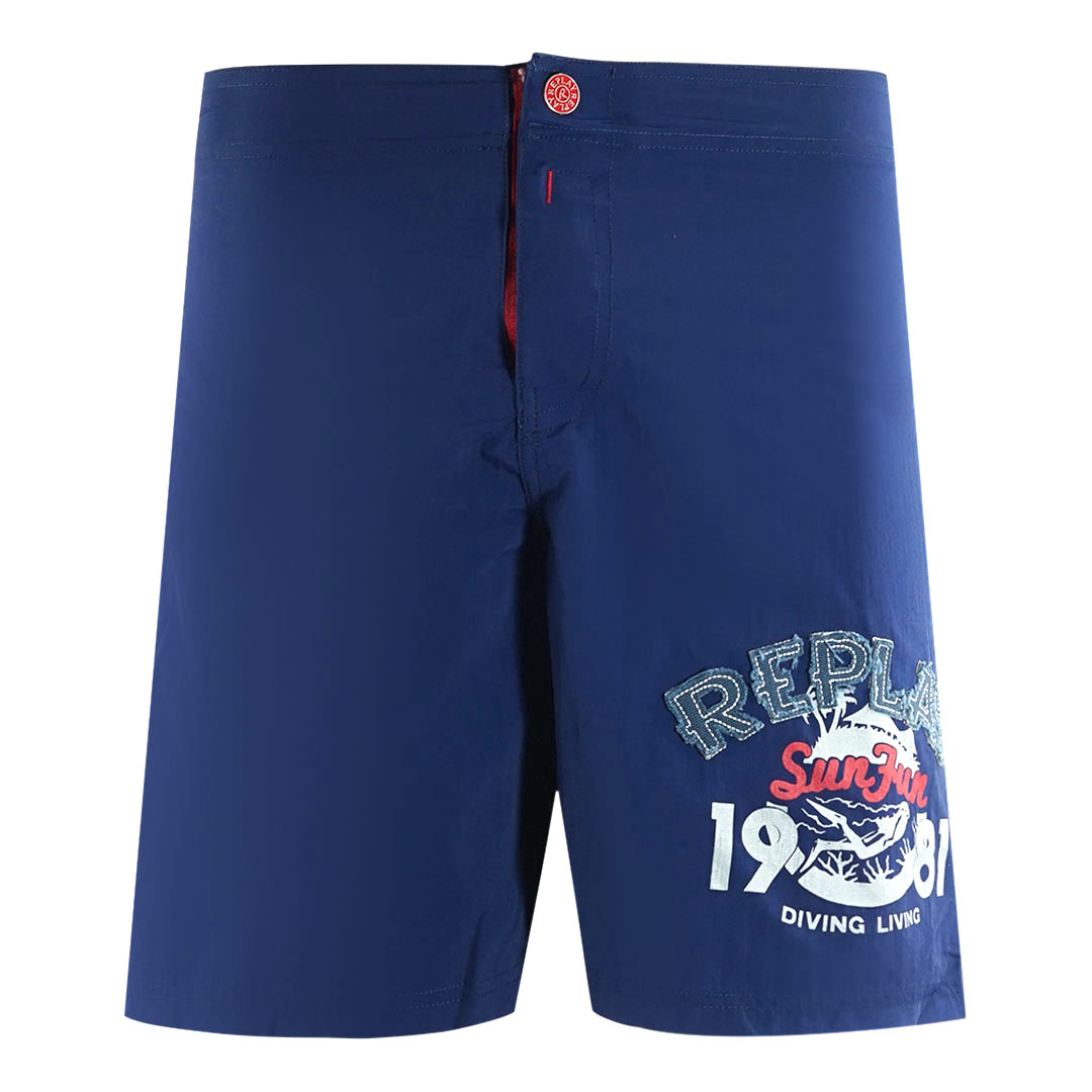 Replay Mens Ripar Navy Blue Swim Shorts - Size Small