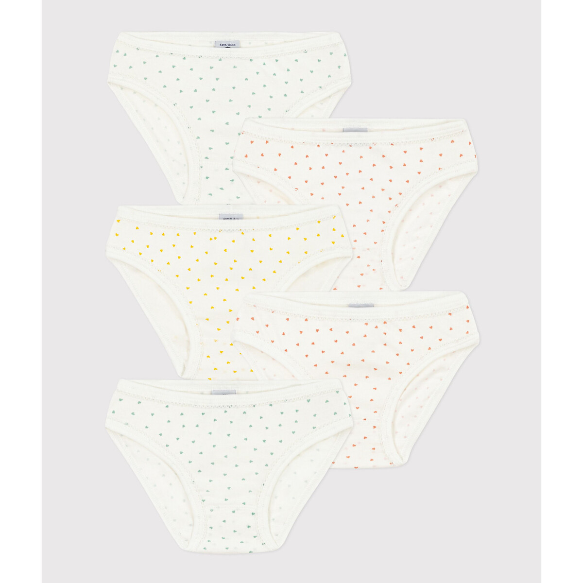 Petit Bateau Girls Pack Of 5 Briefs In Heart Print Cotton