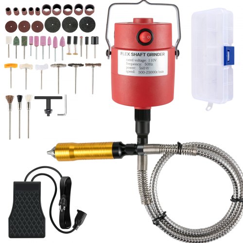 VEVOR  Flex Shaft Grinder 560w Rotary Tool With 1/4" 3-jaw Chuck & Stepless Speed Foot Pedal Rotary Carver 500-25000rpm Hanging Grinding Machine 131pcs