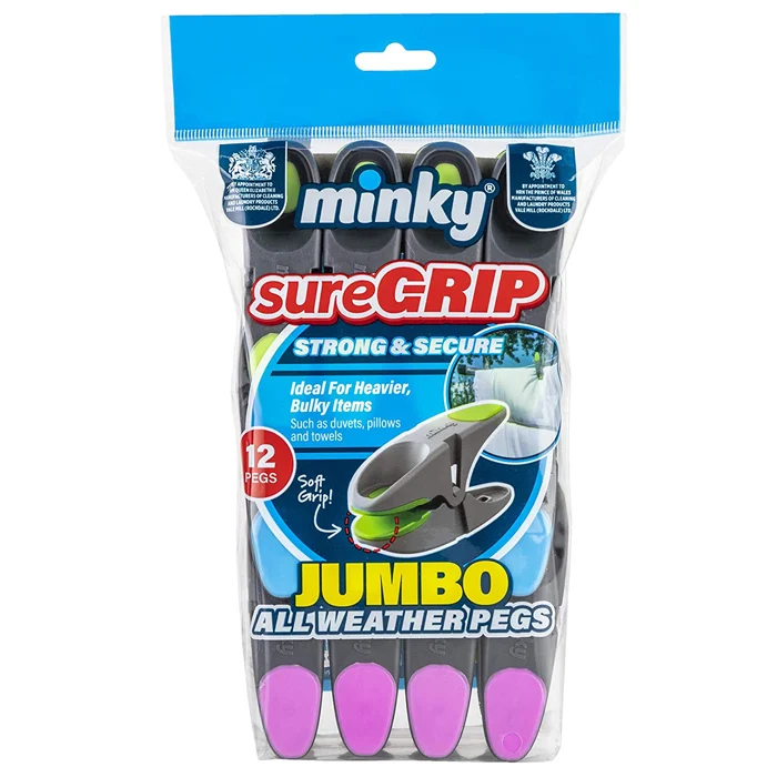 Minky Pack of 12 Sure Grip Jumbo Pegs