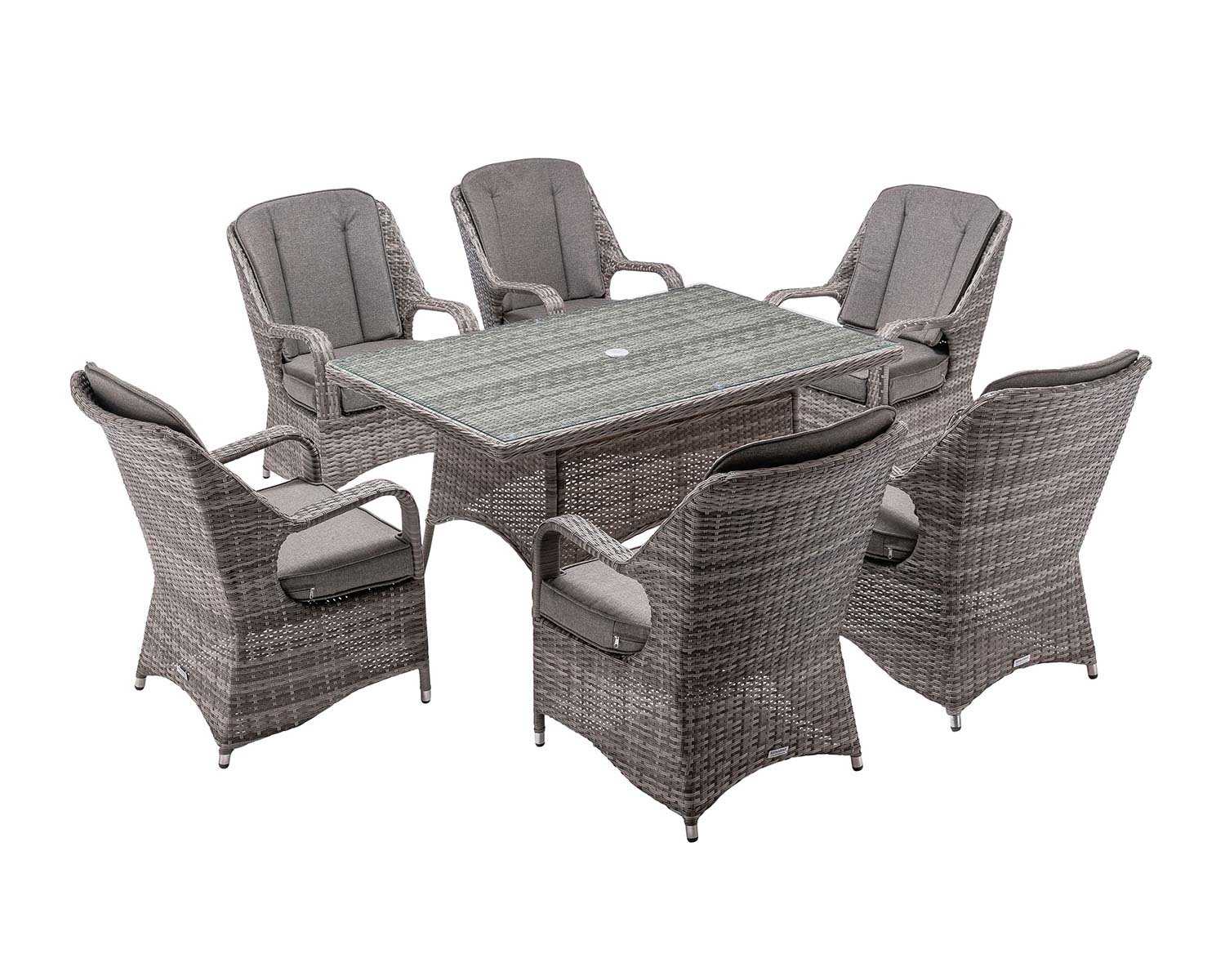 Rattan Direct Marseille 6 Rattan Garden Dining Chairs & Rectangular Table in Grey -