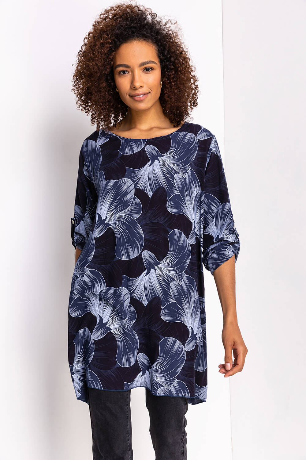 Roman Women's Floral Print Longline Tunic Top|Size: S|midnight