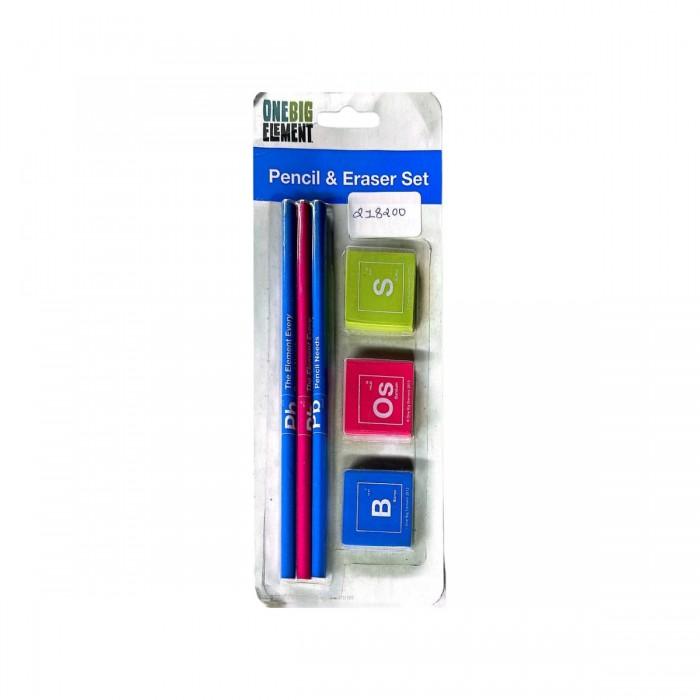 Pertemba FR - Office Supplies Onebig Element Pencil & Eraser Set Blue/pink/green (One Size)