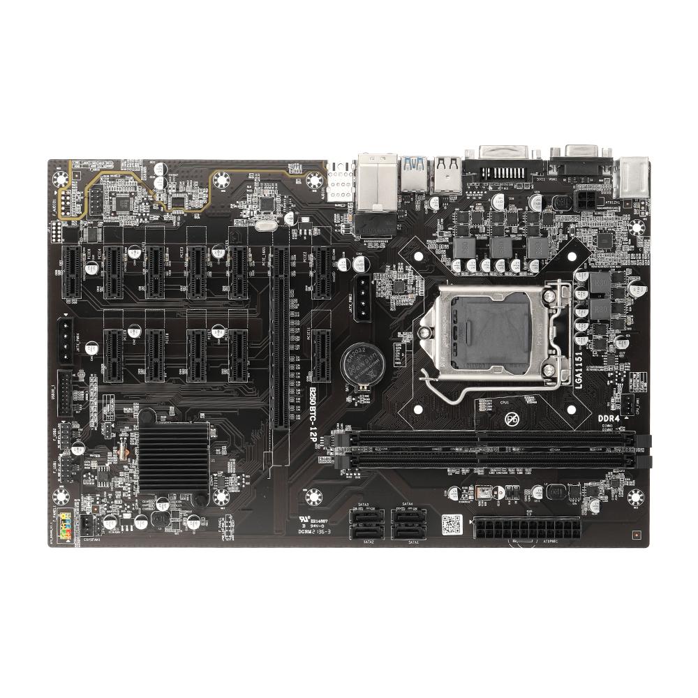 TOMTOP JMS B250 Btc-12p Motherboard With 2 Ddr4 Memory Slots 11 Pci-e 1x Slots Vga+dvi Ports Support Lga1151 Black