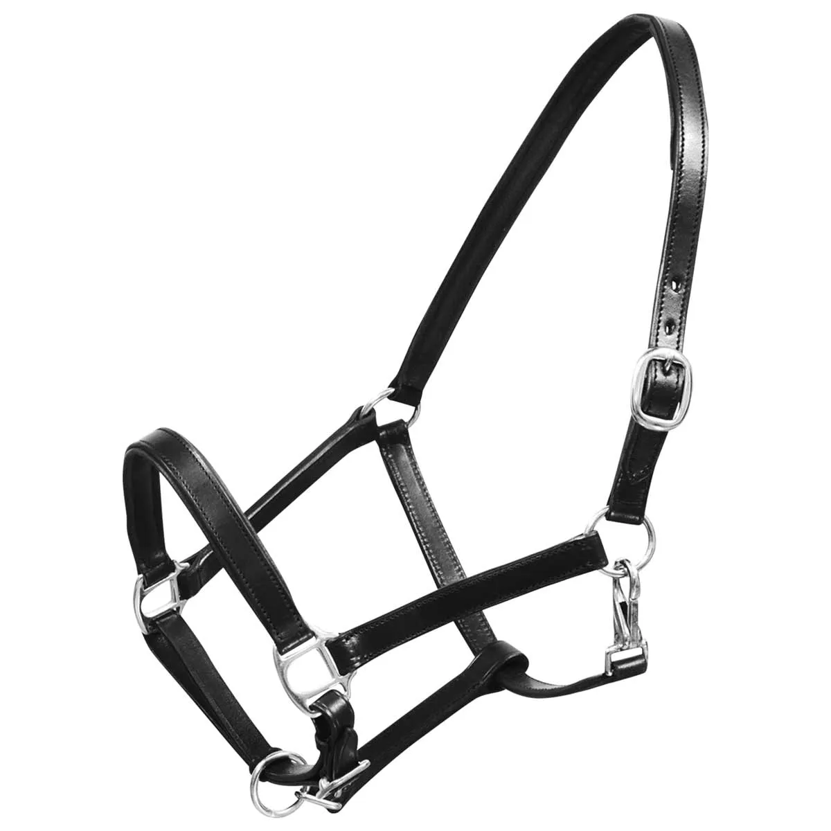 VidaXL Real Leather Headcollar Stable Halter Adjustable Black Full