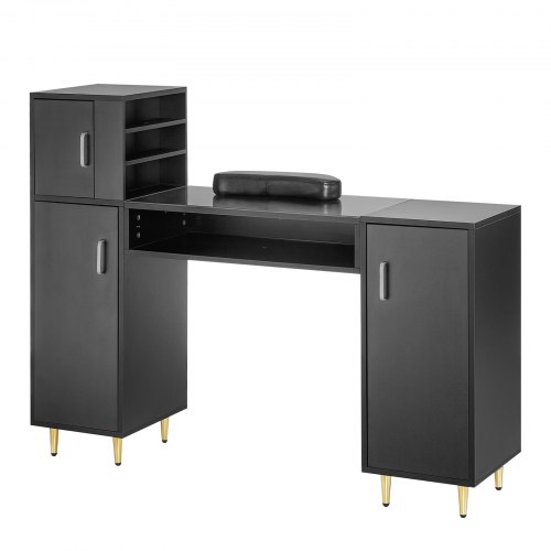  Manicure Table, Glass Top Nail Desk, Makeup Dressing Nail Station with Storage Cabinets, Acetone-Resistant Nail Tech Table for Spa Beauty Salon
