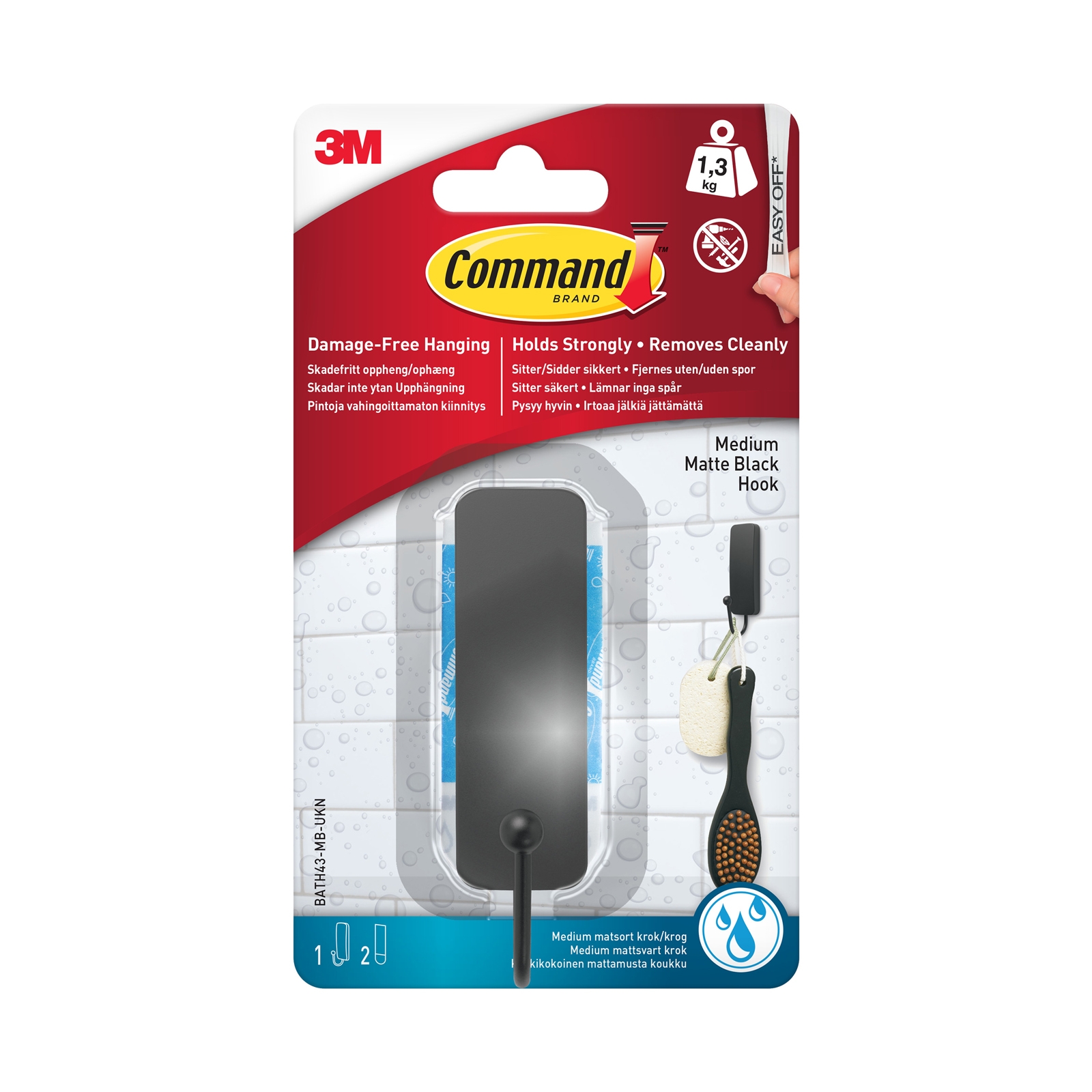 Command Bath Medium Adhesive Hook - Matte Black