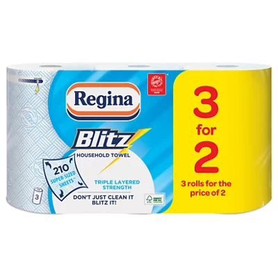 Regina Blitz 3 Ply Kitchen Roll (Pack 3 For The Price Of 2) 1105180