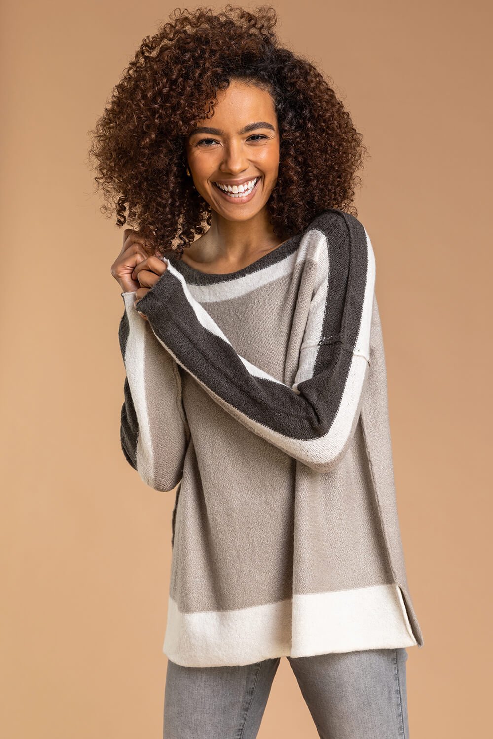 Roman Women's Colour Block Soft Knit Jumper|Size: 10|natural