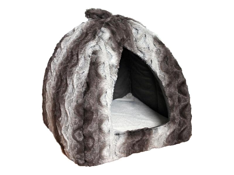 Rosewood Cat Beds - Grey and Cream Snuggle Plush Pyramid - 38cm