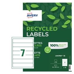 Avery Recycled Filing Labels LR4760-15, 38 x 192 mm 15 Sheets of 7 Labels
