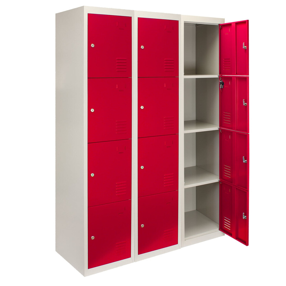 Monster Cable 3 x Metal Storage Lockers - Four Doors, Red