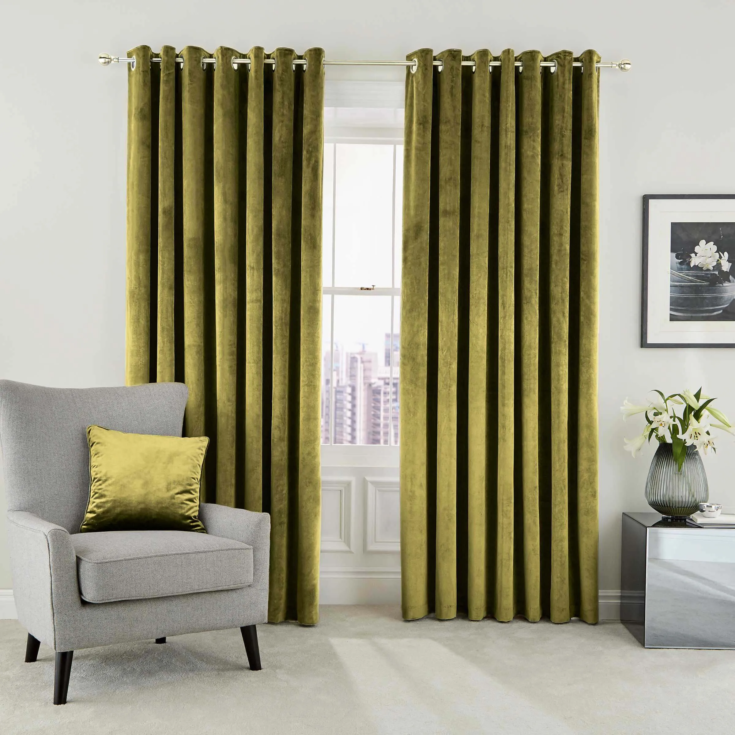 Helena Springfield 'Escala' Woven Lined Curtains|Size: 167cm width x 183cm drop|olive