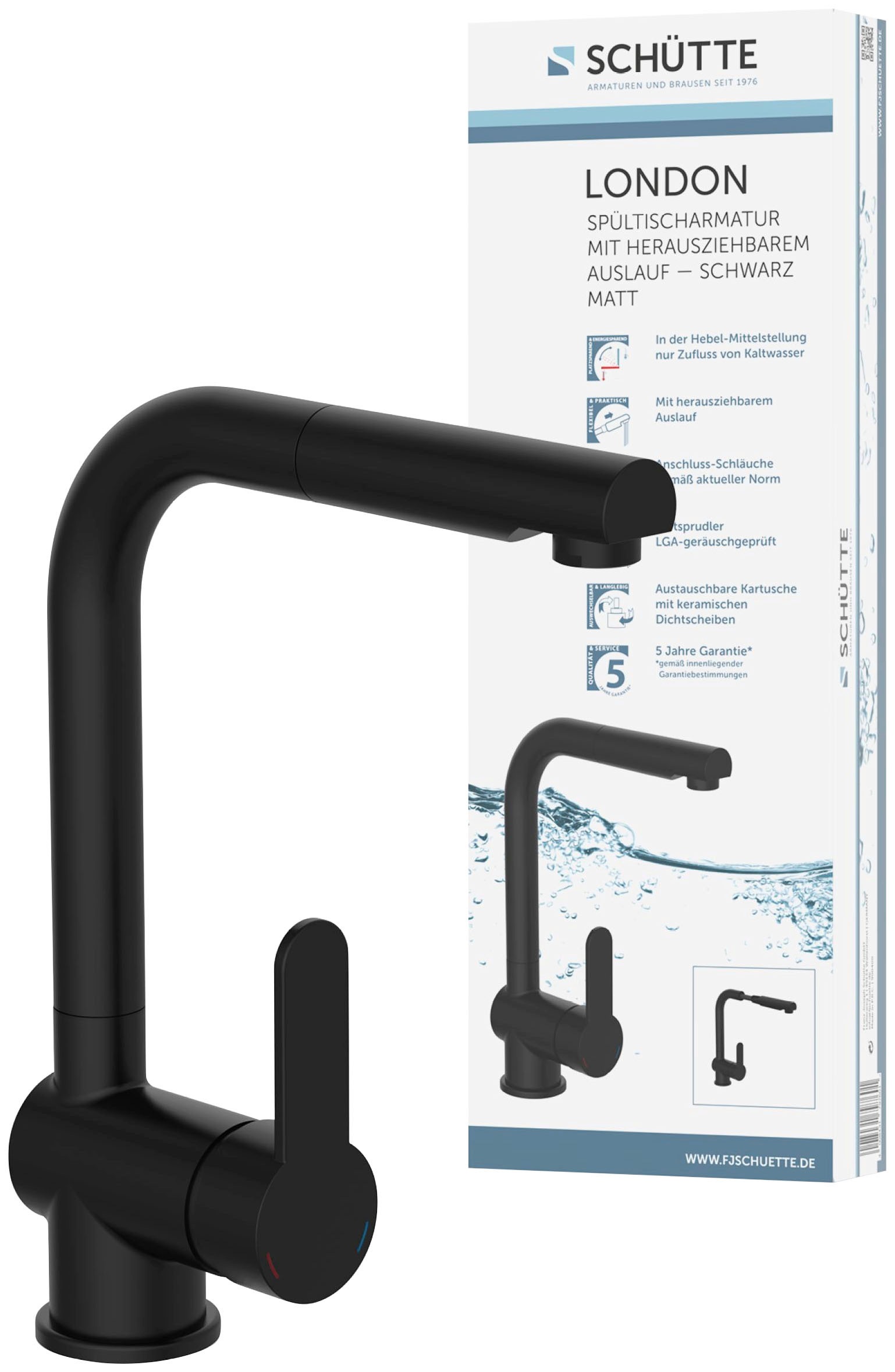SCHÜTTE Schütte Kitchen Mixer Tap With Pull-Out Spout London Matte Black Taps