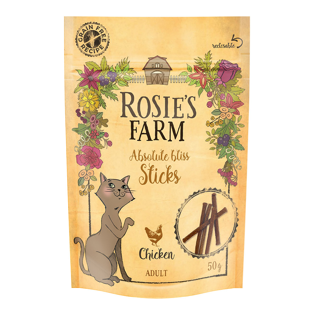 Rosie's Farm Cat Snack "Sticks" - Chicken - Super Saver Pack: 5 x 50g