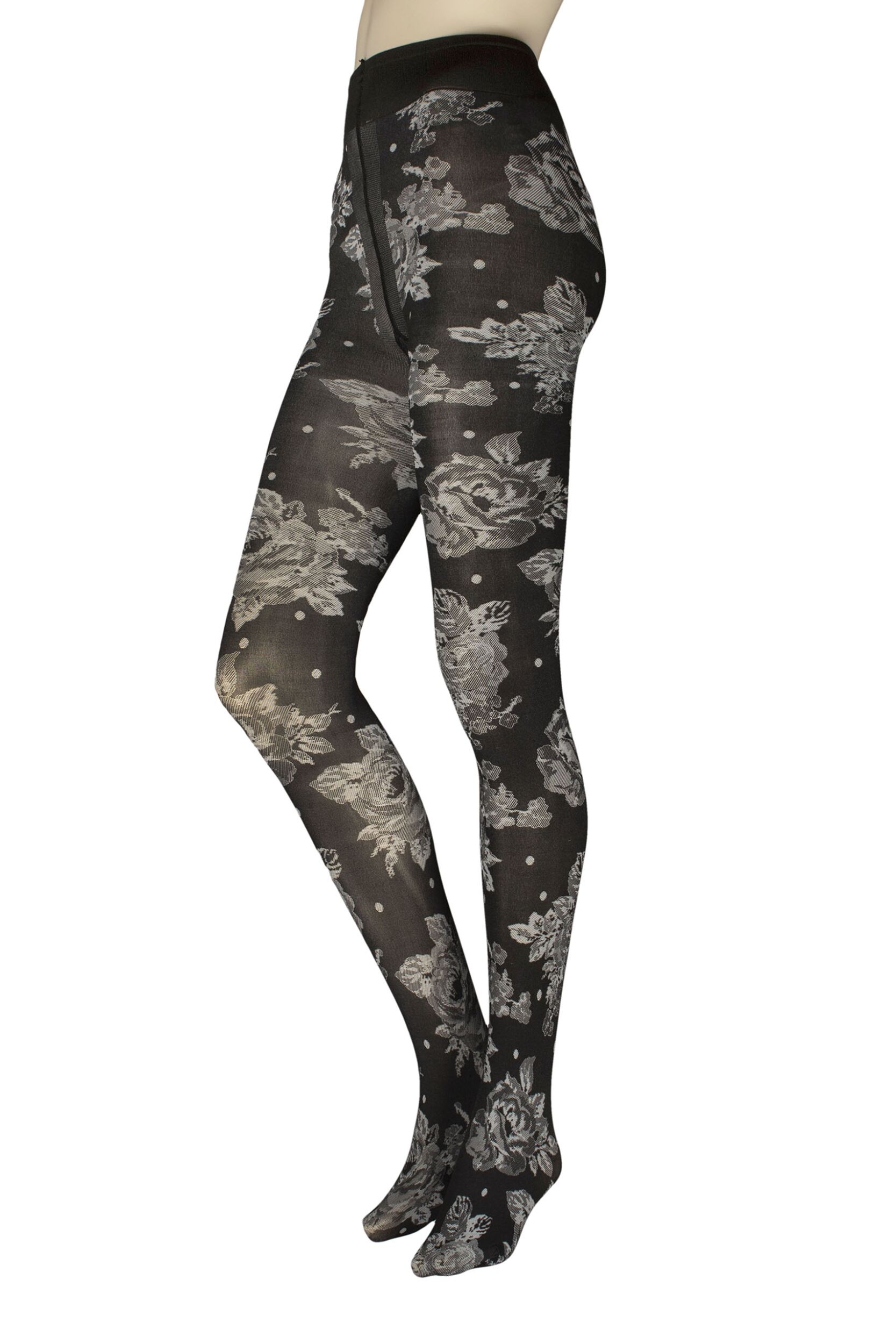 Women's 1 Pair Trasparenze Felis Opaque Floral Print Tights Black / White S