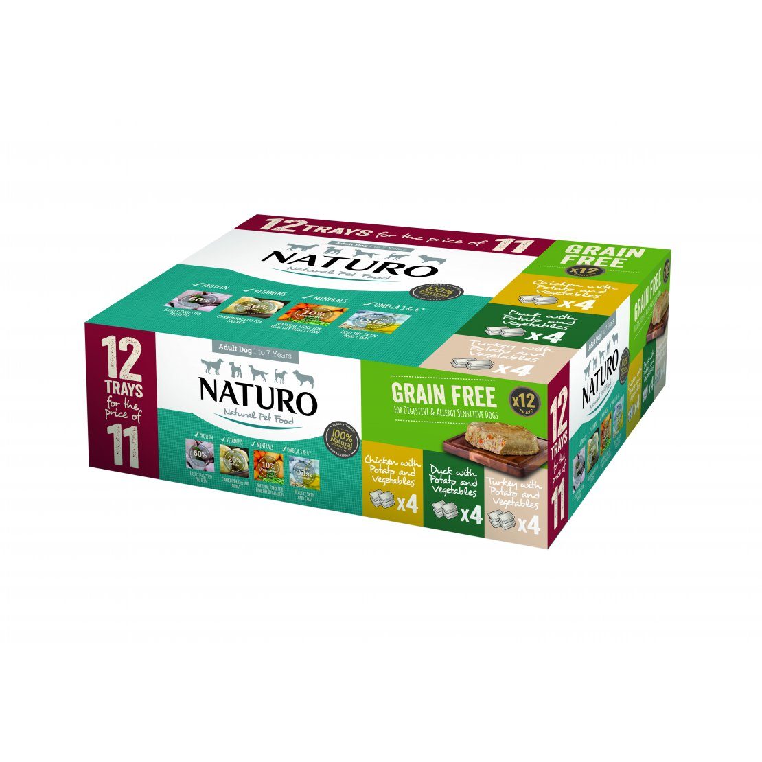 Naturo Variety Pack Grain Free Tray Adult Dog Food - 12 x 400g