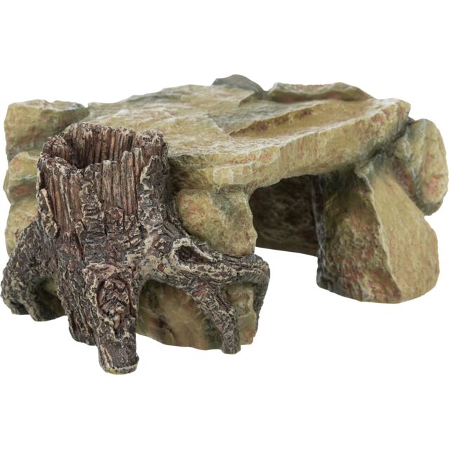 Trixie 8847 Rock Plateau with Tree Trunk Aquarium Decoration 25 cm