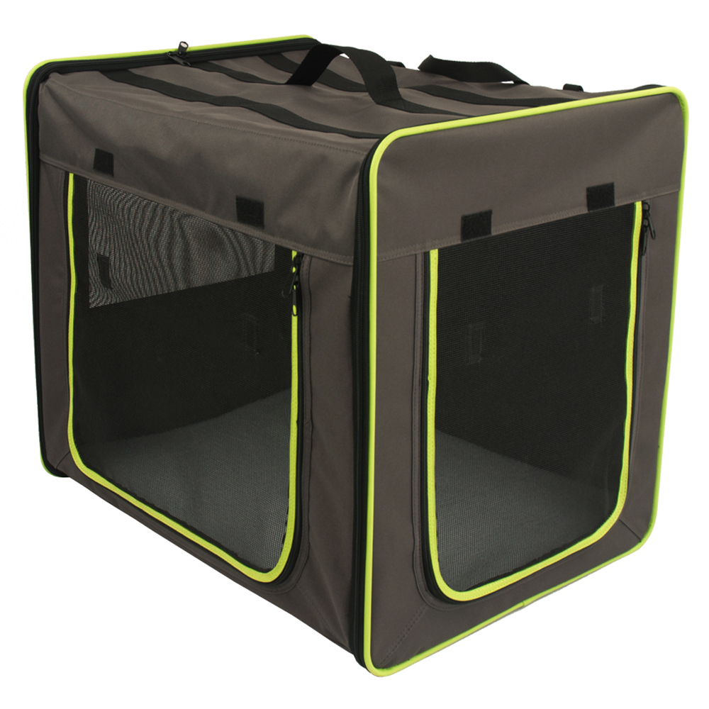 Zooplus Exclusive First Class Basic Transport Crate - Size XL: 96.5 x 66 x 73.5 cm (L x W x H) Grey/Green