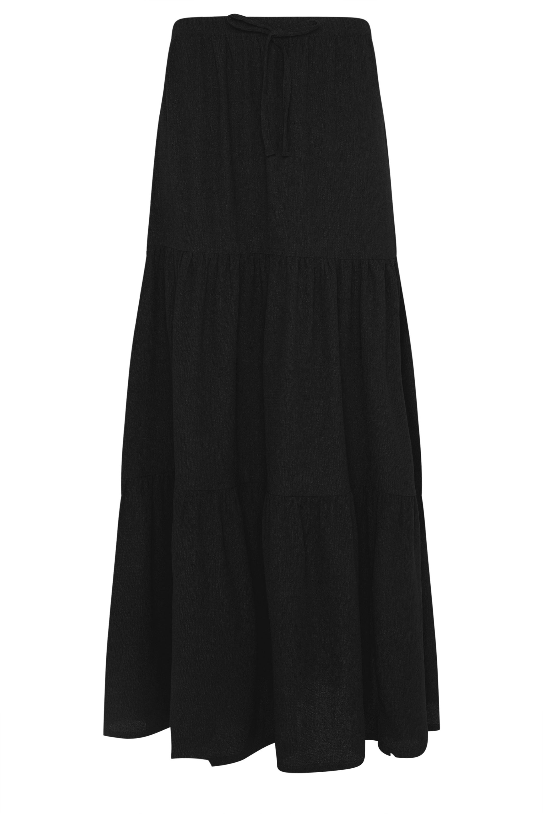  Tall Black Tiered Crinkle Maxi Skirt 20 | Tall Women's Maxi Skirts