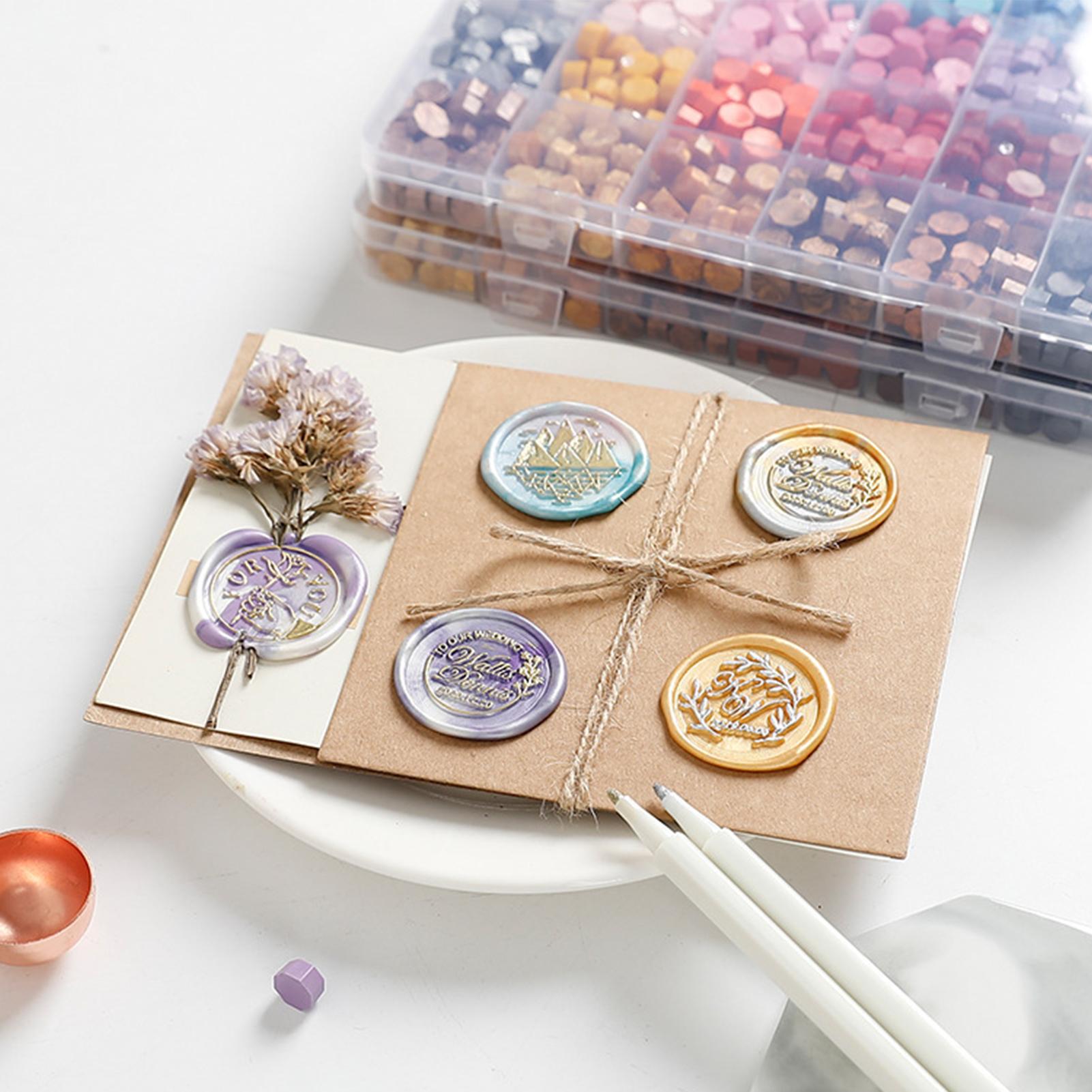 TOMTOP JMS Wax Seal Kit 600pcs Sealing Wax Beads with 1pc Wax Melting Spoon 4pcs Candles for Envelopes Letter 6pcs Set
