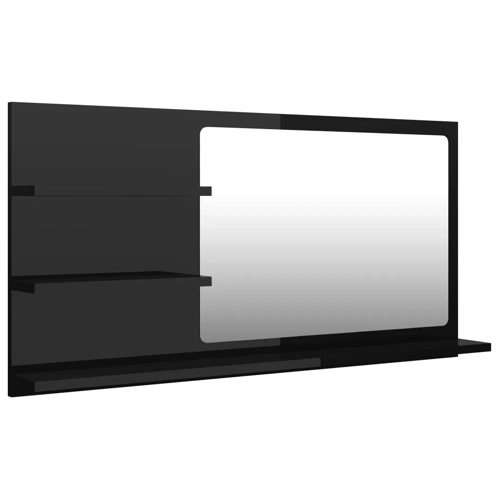 VidaXL Bathroom Mirror High Gloss Black 90x10.5x45 cm Chipboard