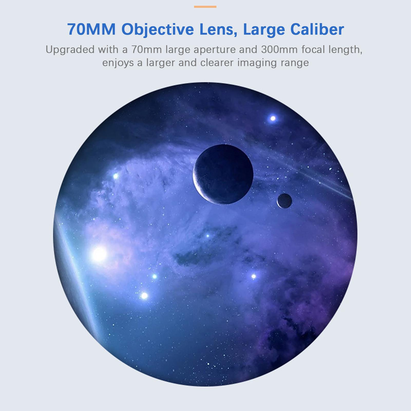 TOMTOP JMS 70mm Large Aperture Astronomical Refractor Portable 300mm Focal Length Telescope Terrestrial And black/white