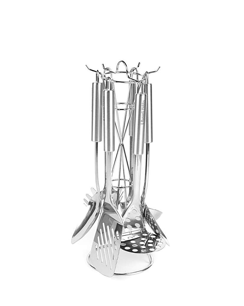 Russell Hobbs 6 Piece Stainless Steel Kitchen Utensil Set & Holder|metallic silver