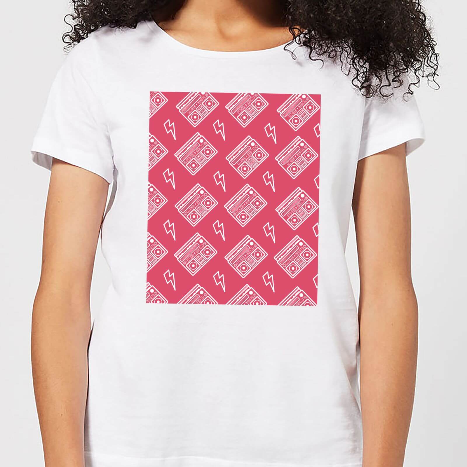 By IWOOT Boombox Pattern Pink Women's T-Shirt - White - M - White | adult