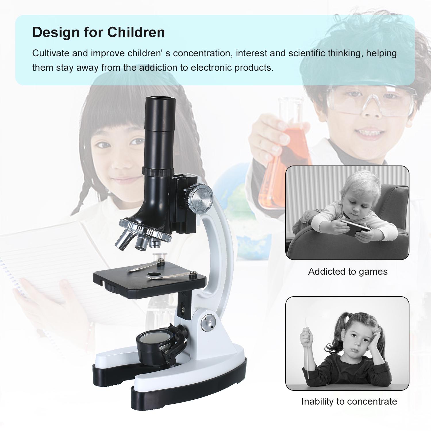 KKmoon Children s Microscope Kit Large Eyepiece 100X-1200X High Power Metal Microscope Black & White
