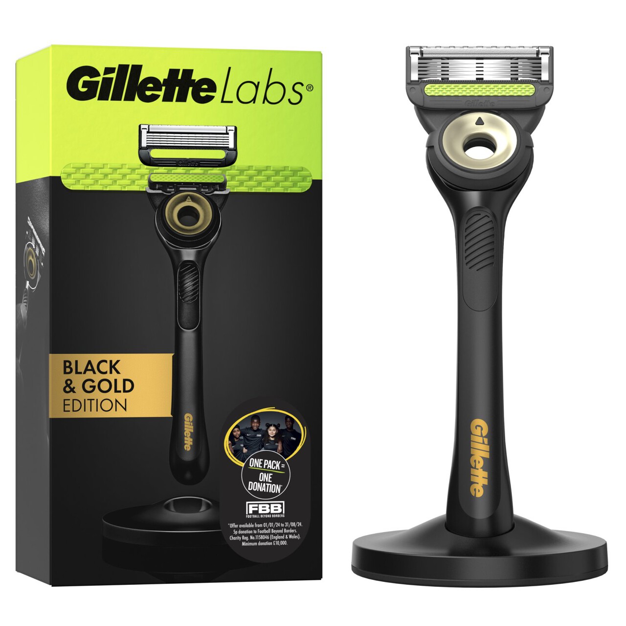 Gillette UK Gillette Labs Razor with Exfoliating Bar and Magnetic Stand (Black & Gold)  Shaving Foam  Moisturiser