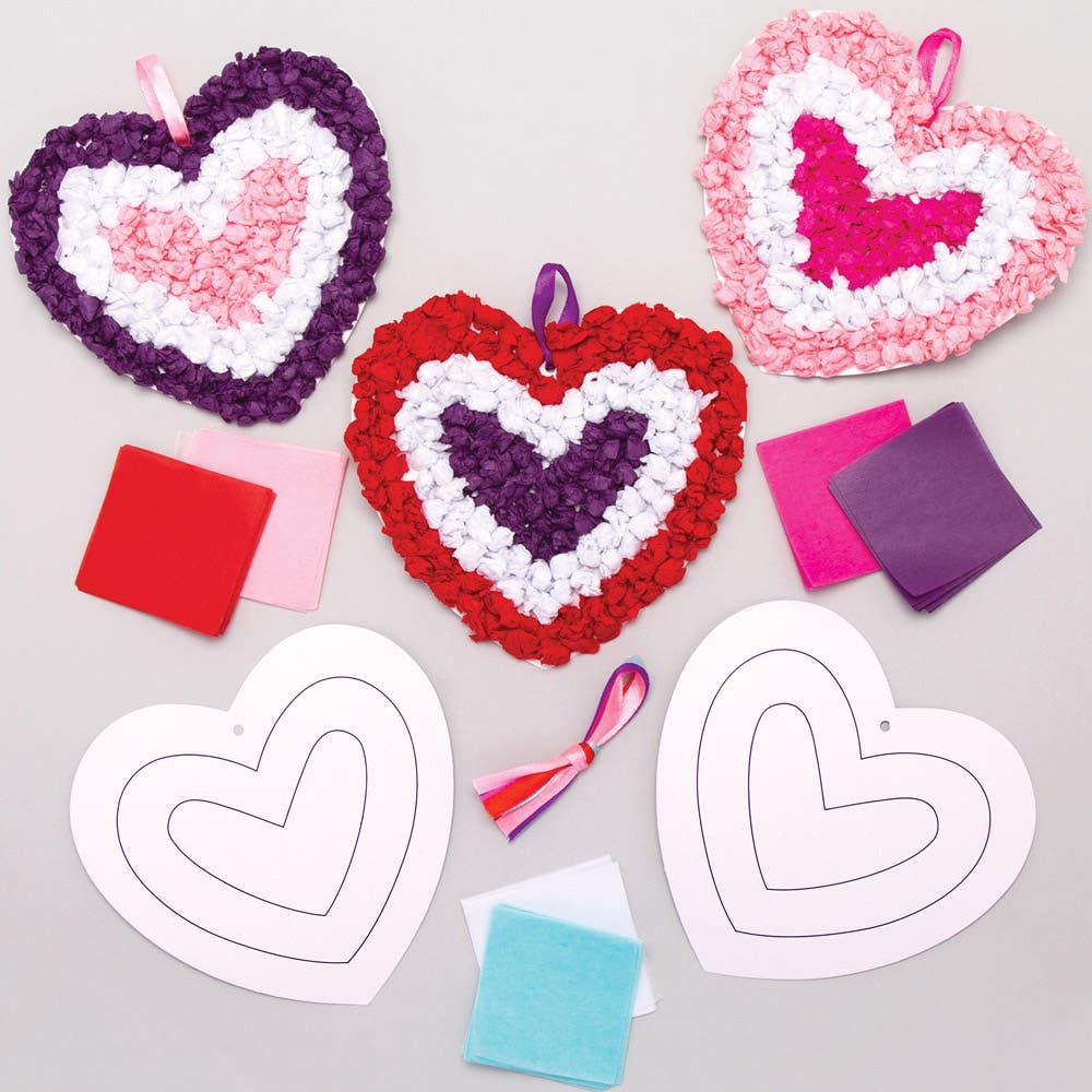 Baker Ross Tissue Paper Hearts - 5 Heart Craft Kits. DIY Heart Tissue Paper Decorations. Valentines Crafts For Kids. Size 13cm.